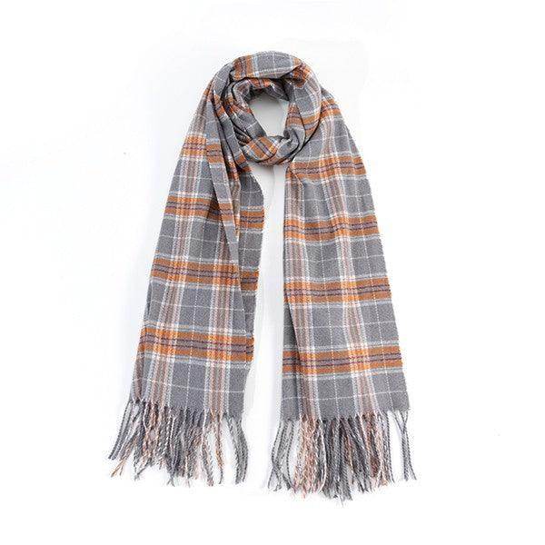 Striped Plaid Fringed Scarf - VacationGrabs