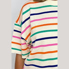 Striped Round Neck Half Sleeve Knit Top - VacationGrabs