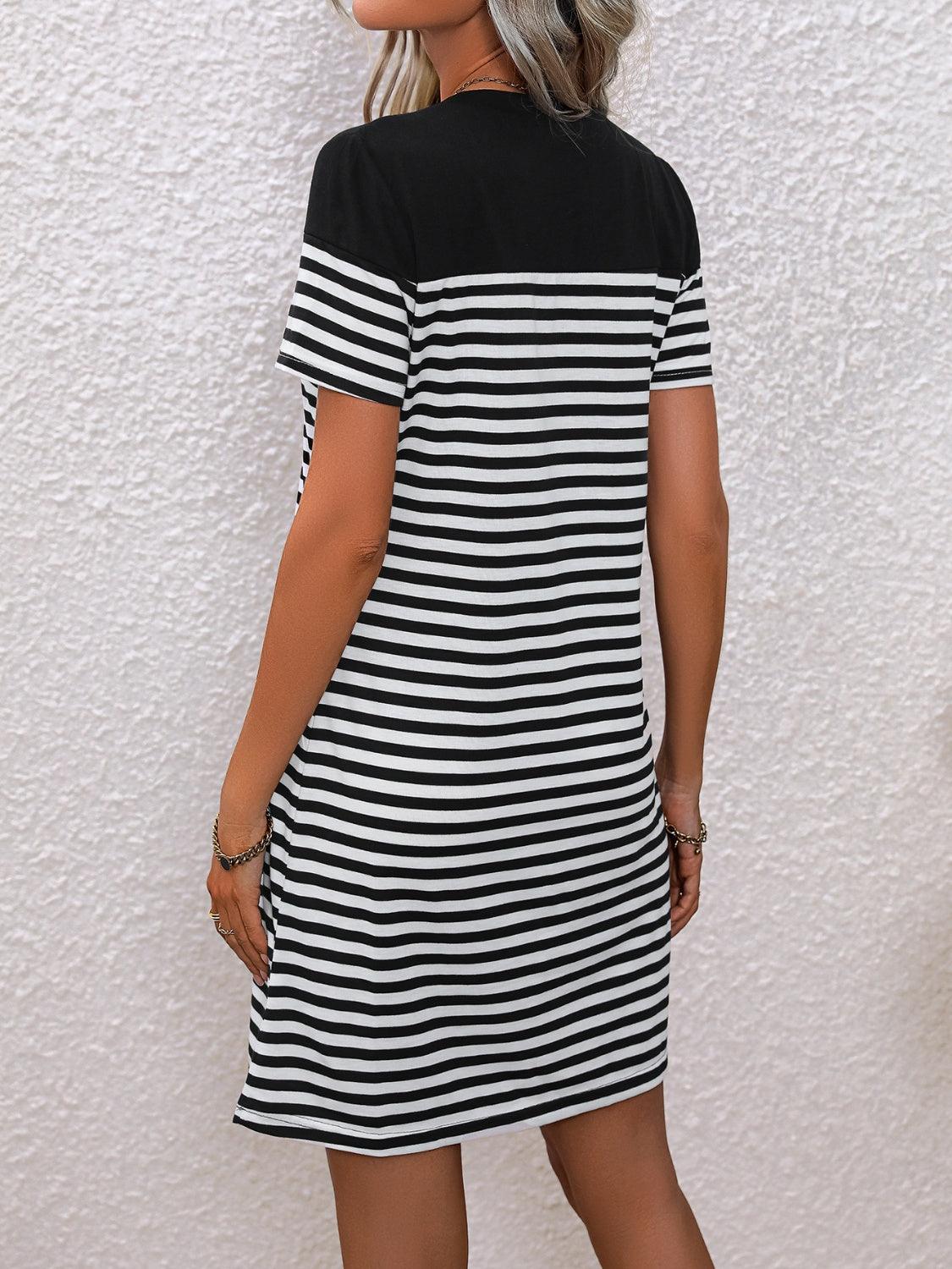Women's Dresses Striped Round Neck Short Sleeve Mini Tee Dress