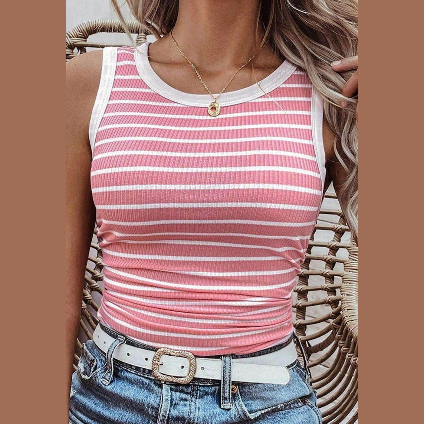 Striped Round Neck Tank - VacationGrabs