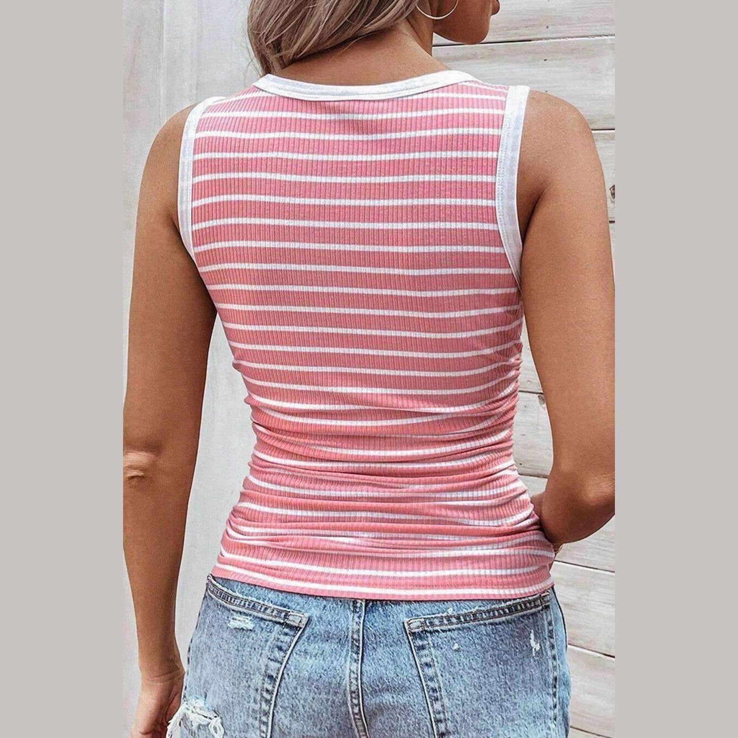 Striped Round Neck Tank - VacationGrabs
