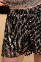 VacationGrabs women's striped sequin high waist shorts with shimmering vertical stripes