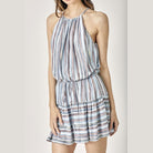 Mustard Seed striped summer dress with halter neckline and adjustable waist tie for women