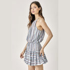 Mustard Seed women's striped summer dress with halter neck and elastic waist in soft pastel colors