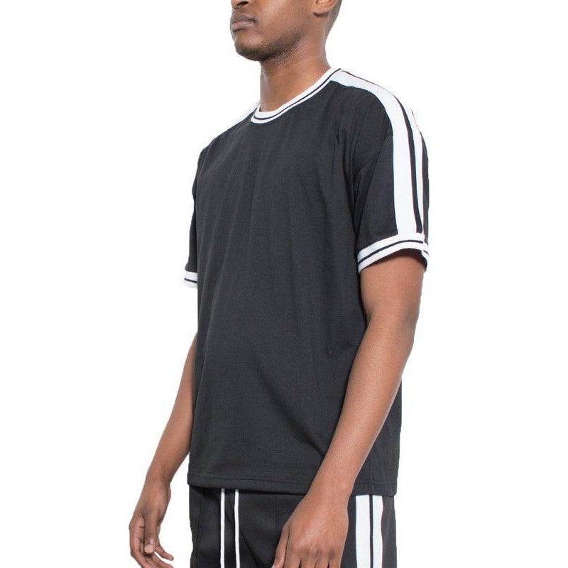 Striped Tape Short Sleeve Crew Neck Tshirt - VacationGrabs