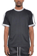 Striped Tape Short Sleeve Crew Neck Tshirt - VacationGrabs