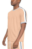 Men's Shirts Striped Tape Short Sleeve Round Neck Shirts