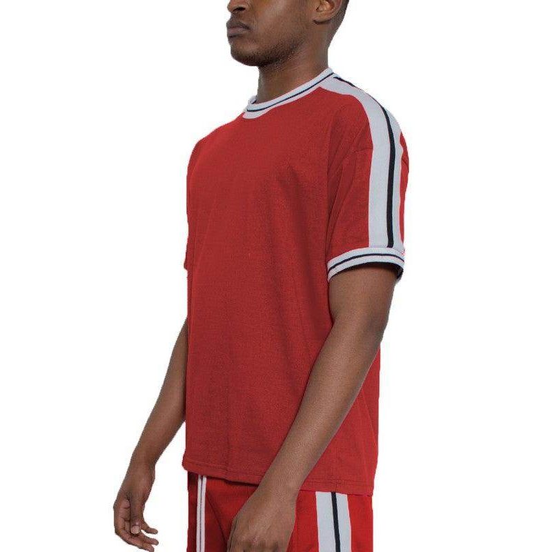 Striped Tape Short Sleeve Round Neck Shirts - VacationGrabs