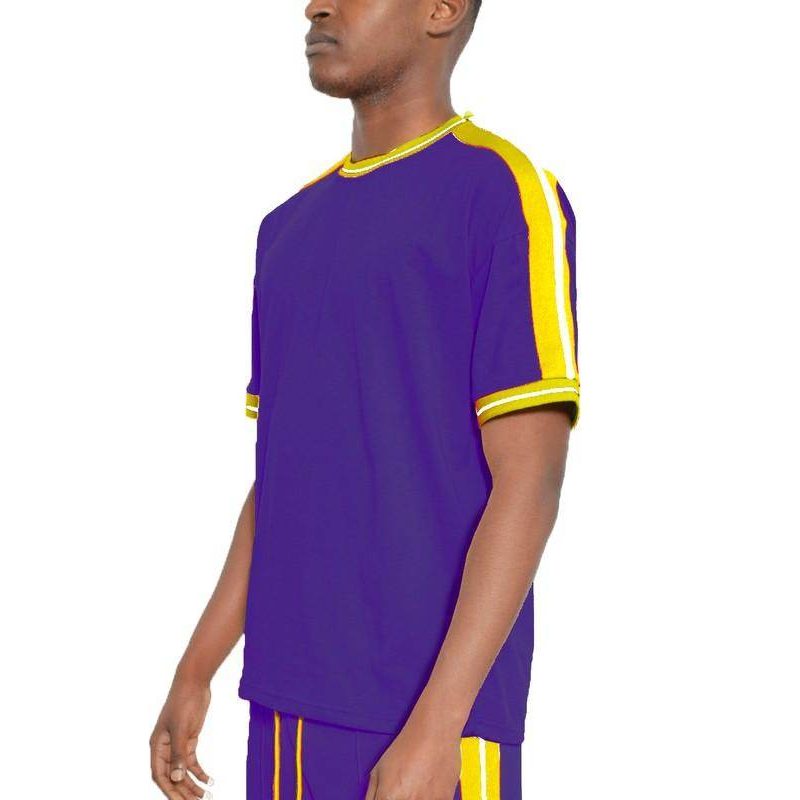 Striped Tape Short Sleeve Round Neck Shirts - VacationGrabs