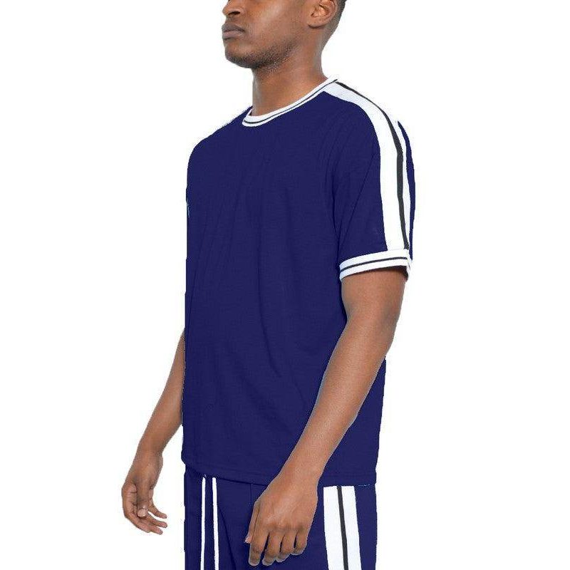 Striped Tape Short Sleeve Round Neck Shirts - VacationGrabs