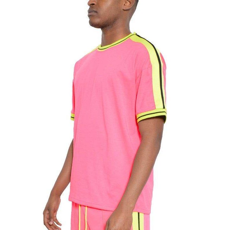Striped Tape Short Sleeve Round Neck Shirts - VacationGrabs