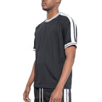 Striped Tape Short Sleeve Round Neck Shirts - VacationGrabs