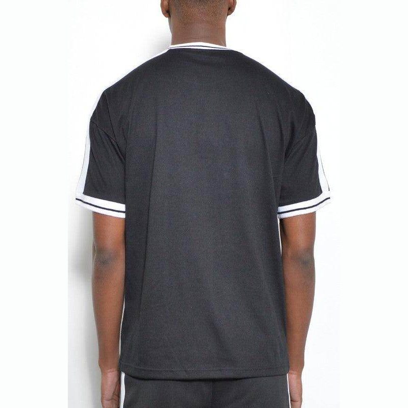 Striped Tape Short Sleeve Round Neck Shirts - VacationGrabs