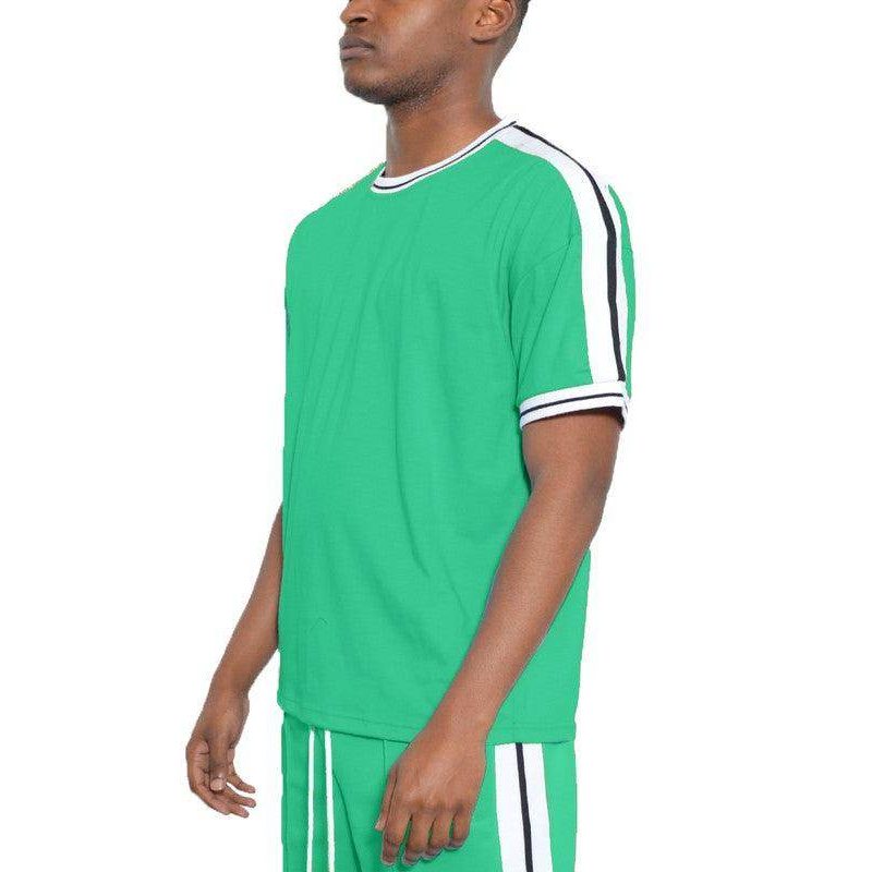 Striped Tape Short Sleeve Round Neck Shirts - VacationGrabs
