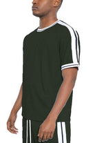 Men's Shirts Striped Tape Short Sleeve Round Neck Shirts