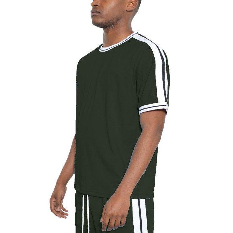 Striped Tape Short Sleeve Round Neck Shirts - VacationGrabs