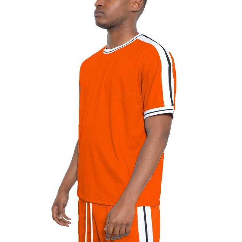 Striped Tape Short Sleeve Round Neck Shirts - VacationGrabs