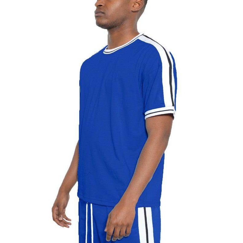 Striped Tape Short Sleeve Round Neck Shirts - VacationGrabs