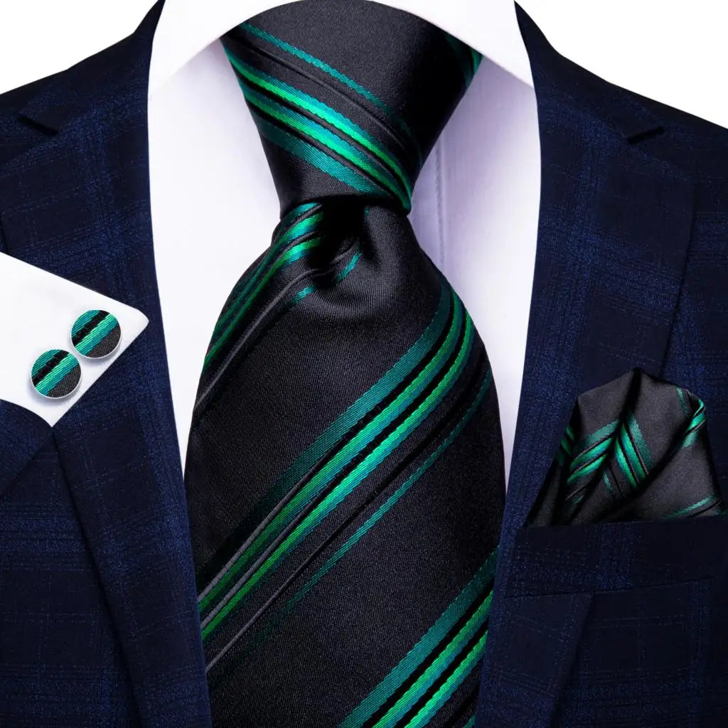 Men's striped ties for men in black and green, perfect for formal occasions
