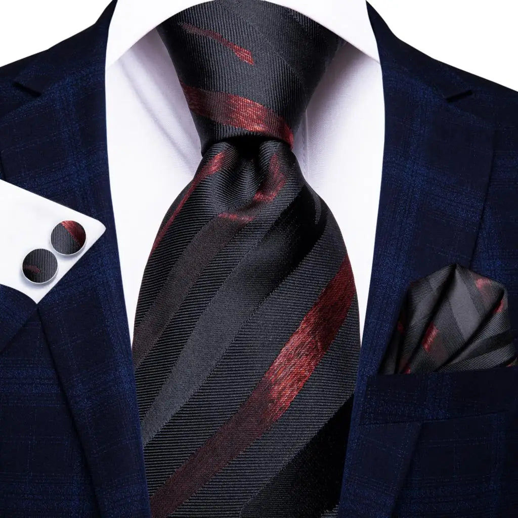 Striped ties for men in black and red silk, formal wear accessory
