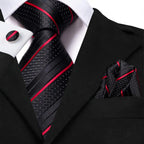 Black striped ties for men with red accents, perfect for formal events