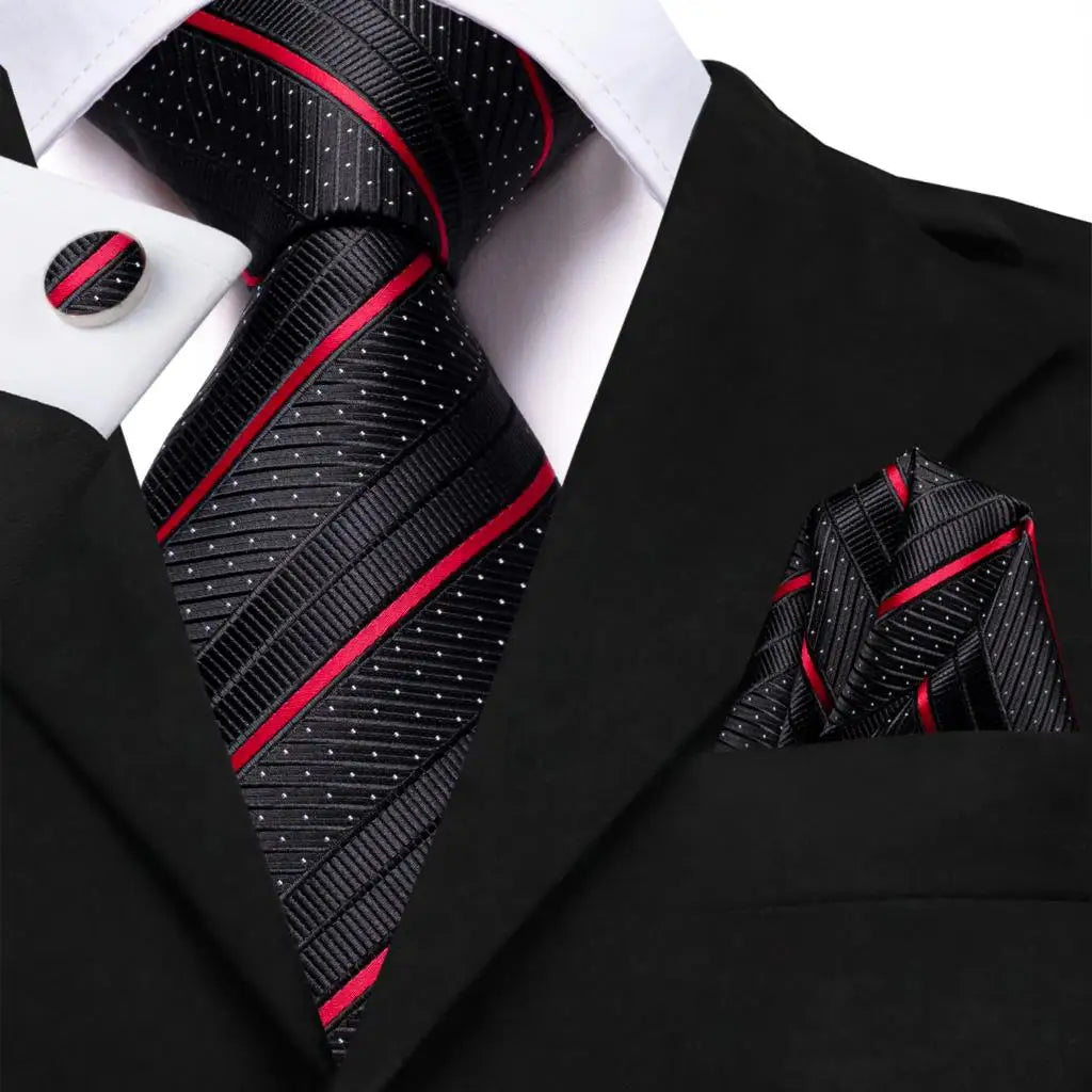 Black striped ties for men with red accents, perfect for formal events