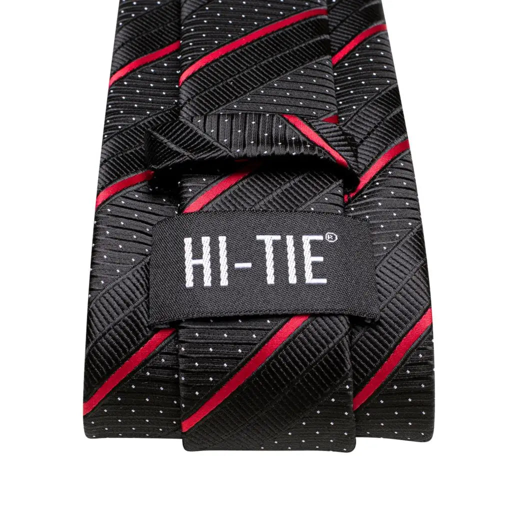 striped ties for men in black with red accents, perfect for formal occasions