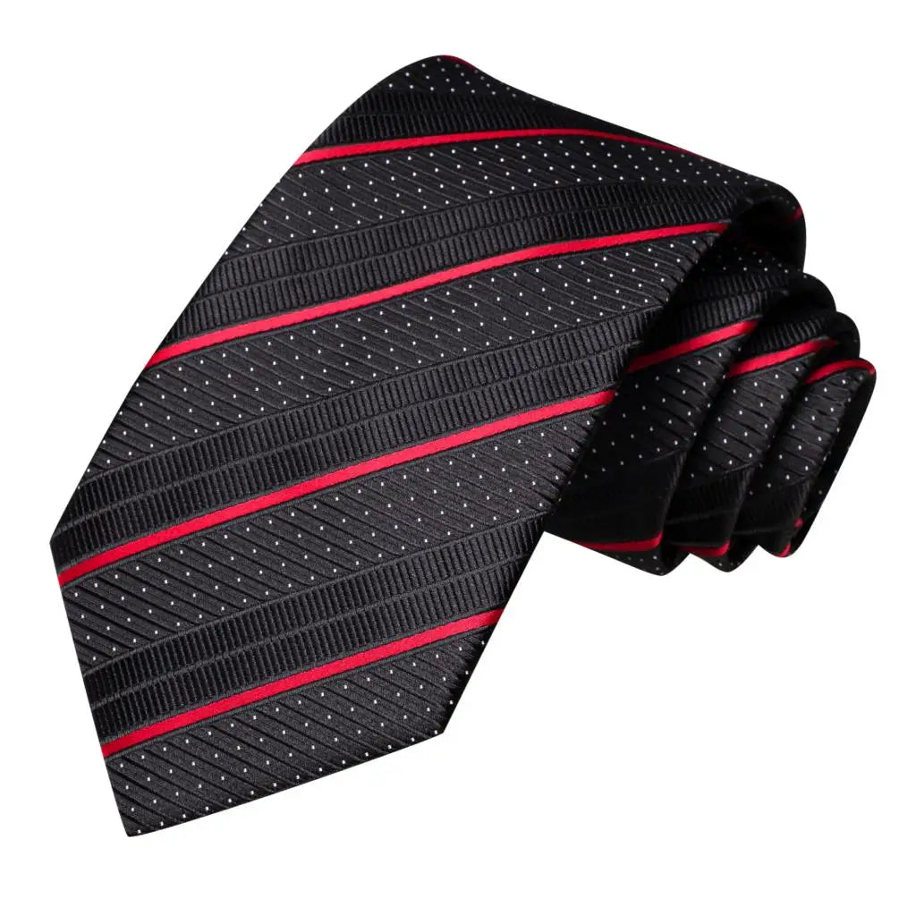 Men's black striped tie with red accents for formal occasions