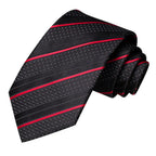 Men's black striped tie with red accents for formal occasions
