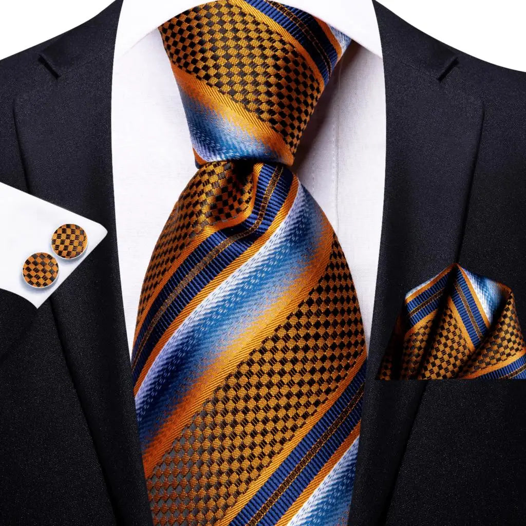 Men's striped ties for men in gold and blue, perfect for formal occasions