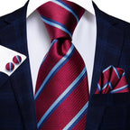 Men's burgundy striped ties for men with blue accents, perfect for formal events