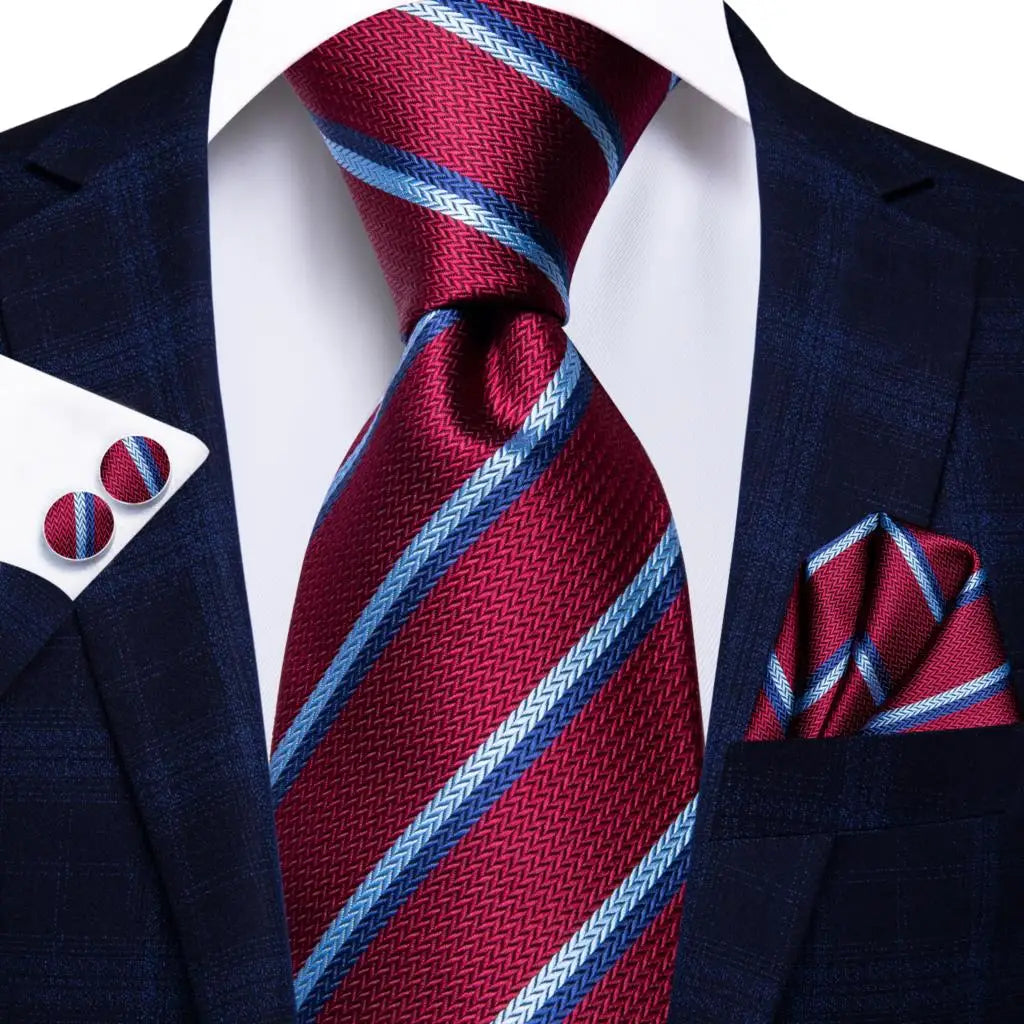 Men's burgundy striped ties for men with blue accents, perfect for formal events