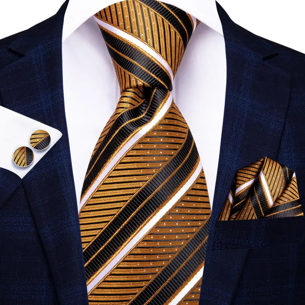 Men's striped ties for men in gold and black, perfect for formal events