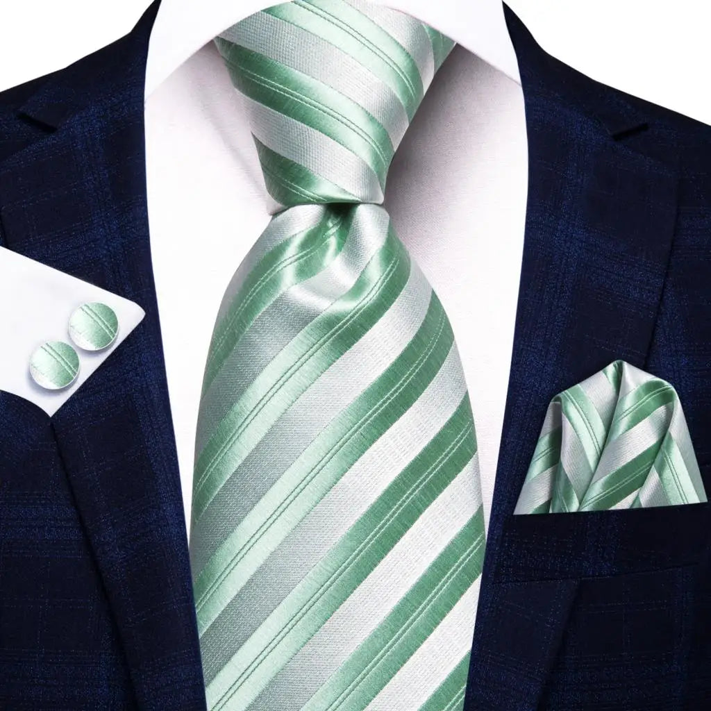 Green striped ties for men, silk material, perfect for formal occasions