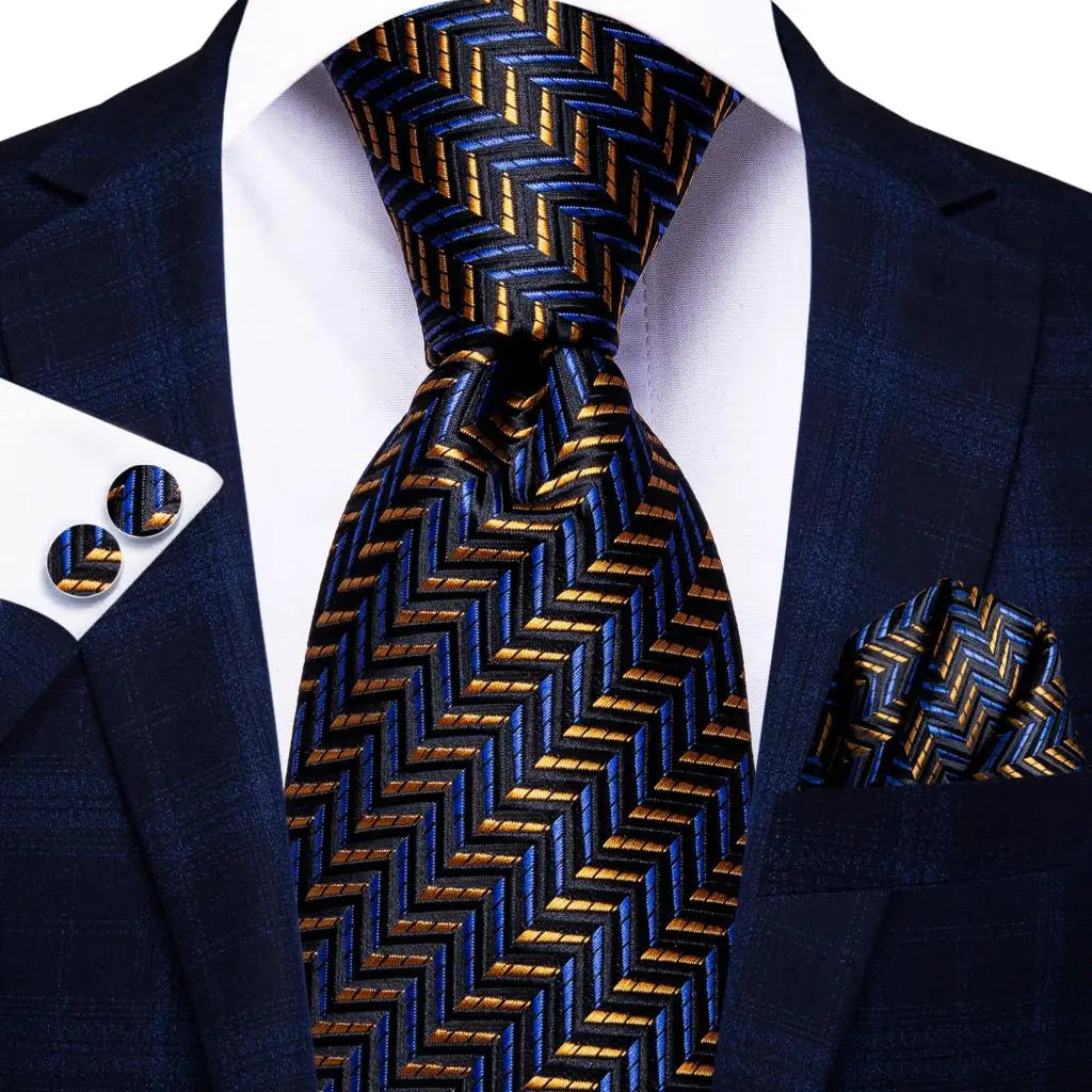 Men's striped ties for men, silk, formal events, blue and gold