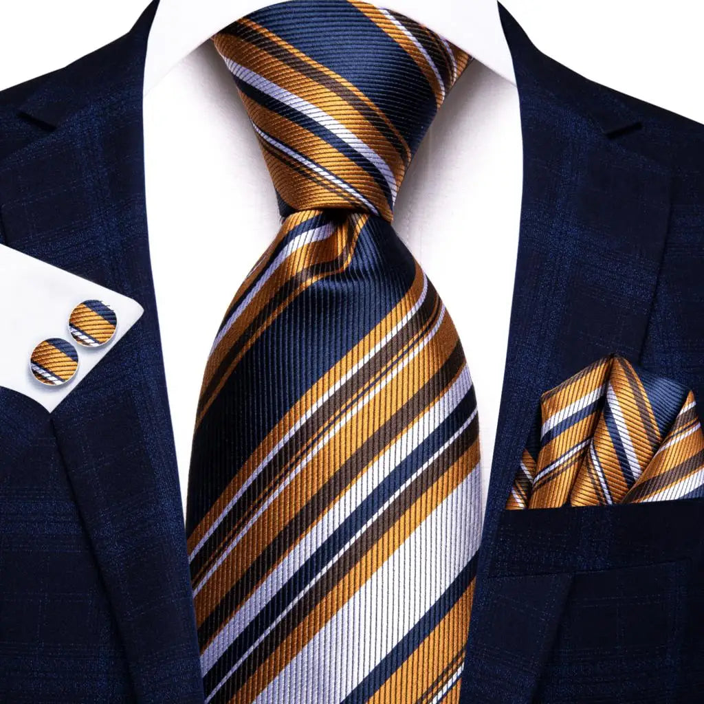 Men's striped ties for men, navy and gold silk, formal wear