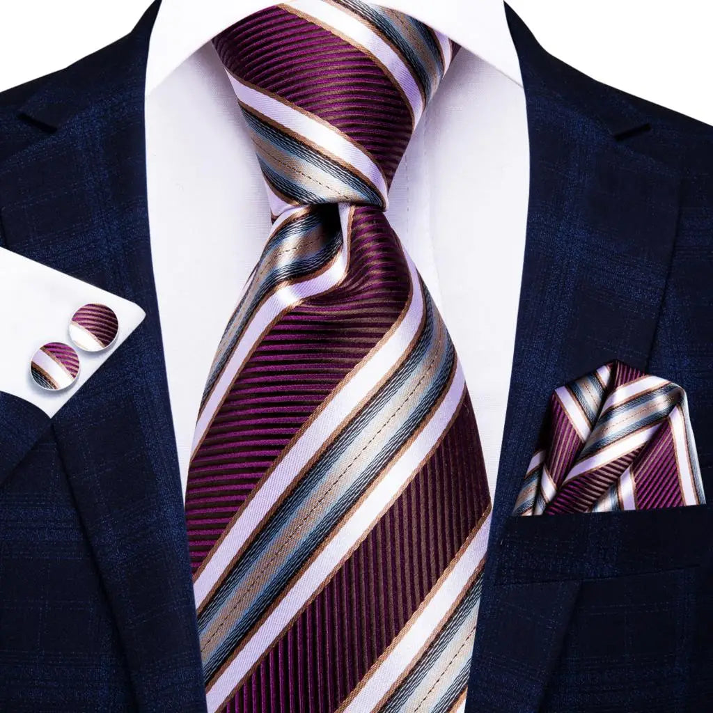 Men's striped tie in burgundy, silk material, perfect for formal events