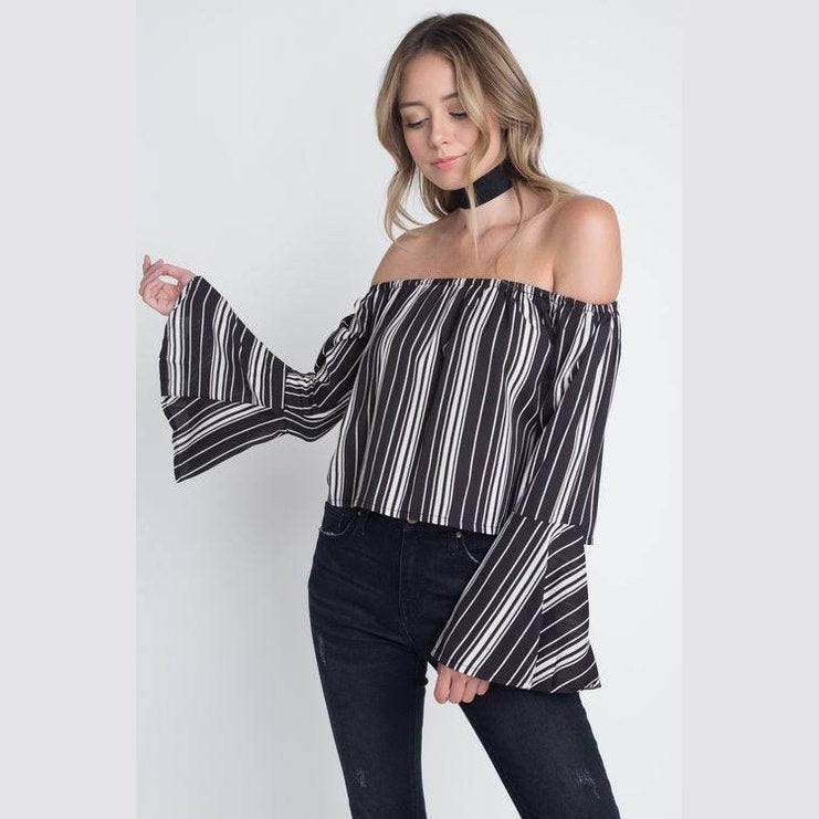 Striped vacation blouse women with off-shoulder design and flared sleeves from Ivory Felix