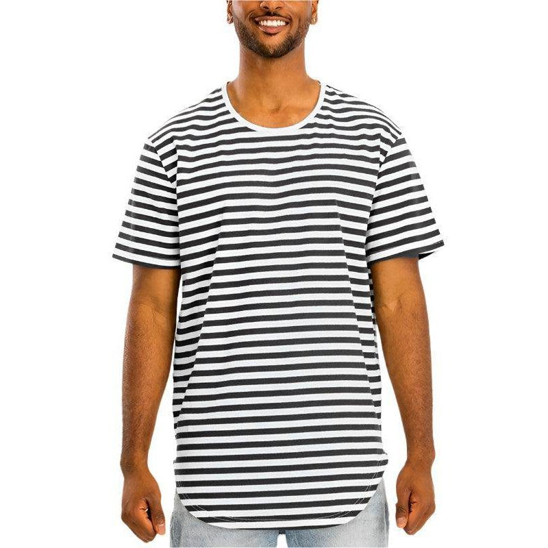 WEIV Striped Vacation Shirts for Men in Black and White with a Relaxed Fit