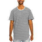 WEIV Striped Vacation Shirts for Men in Black and White with a Relaxed Fit