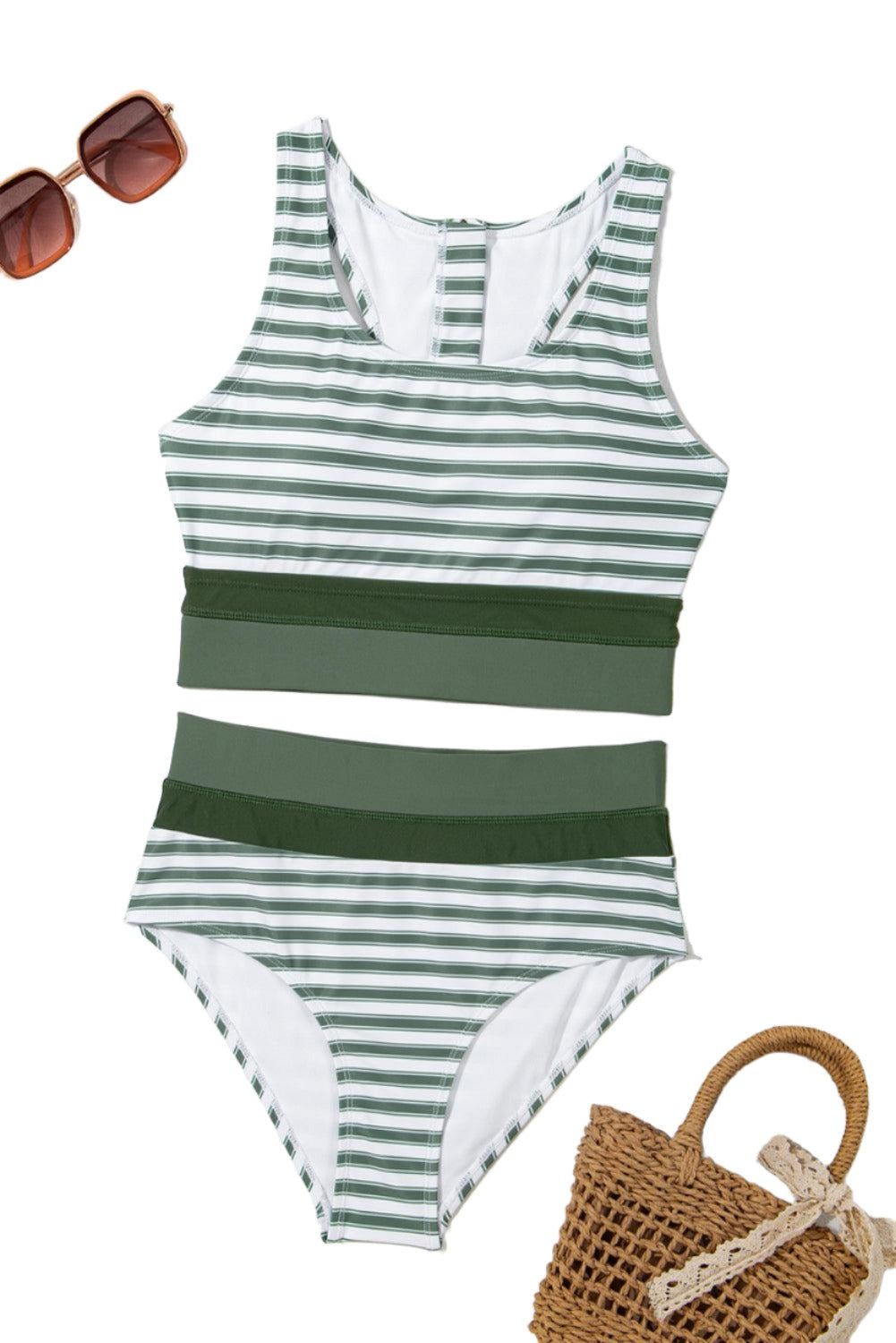 Women's Swimwear - 2PC Striped Wide Strap Bikini Set
