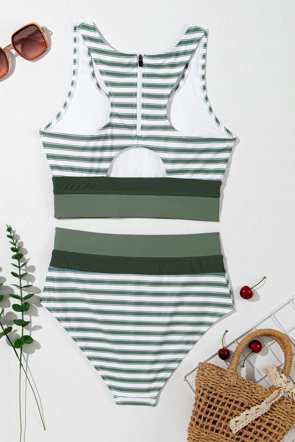 Women's Swimwear - 2PC Striped Wide Strap Bikini Set