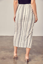 Mustard Seed women's striped wrap midi skort with vertical black and white stripes shown from back