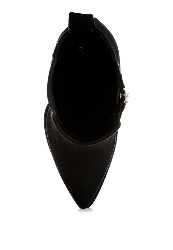 Rag Company stud embellished high ankle boots in black with a stylish pointed toe design