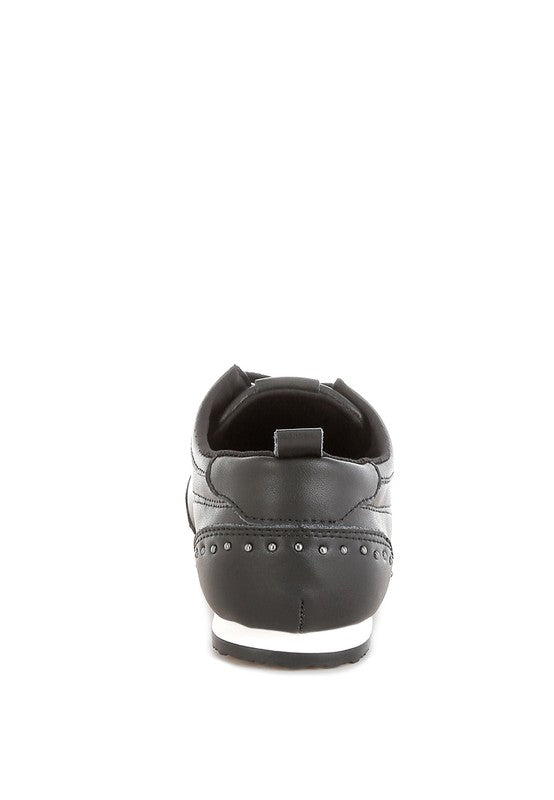 Women's black studded leather sneakers for casual wear