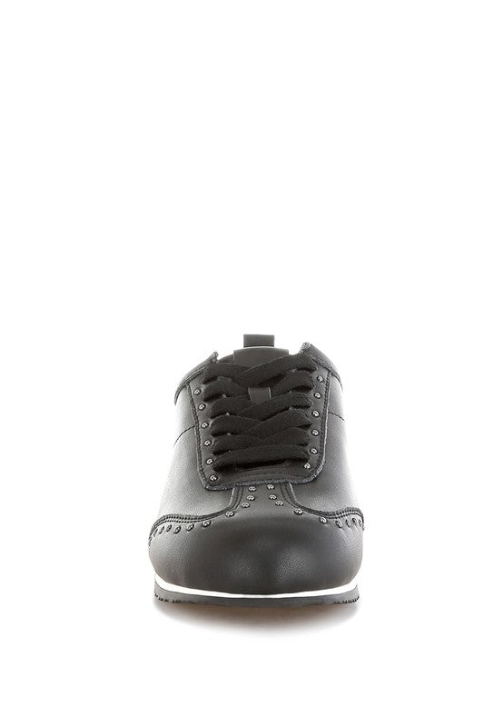 Women's black studded leather sneakers for casual style and comfort
