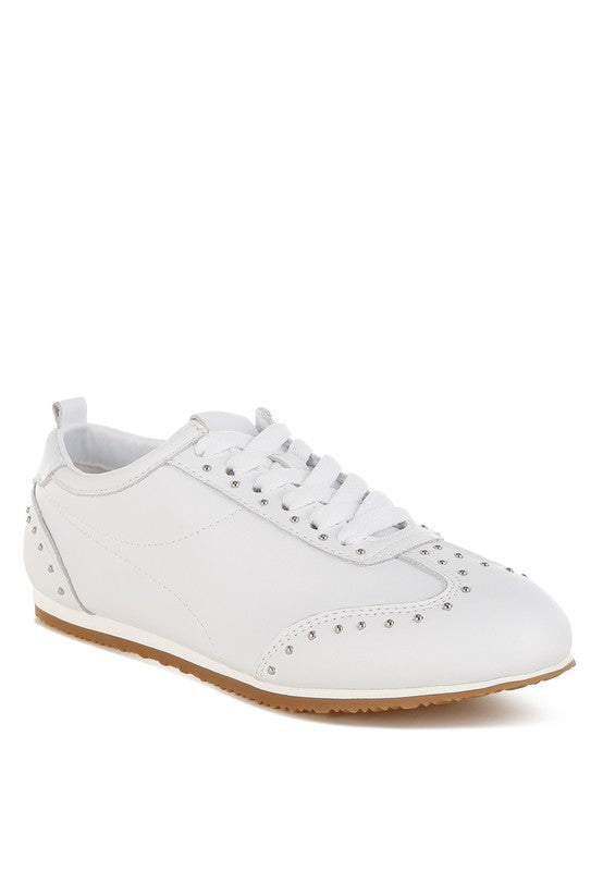 Women's white studded leather sneakers for casual outings
