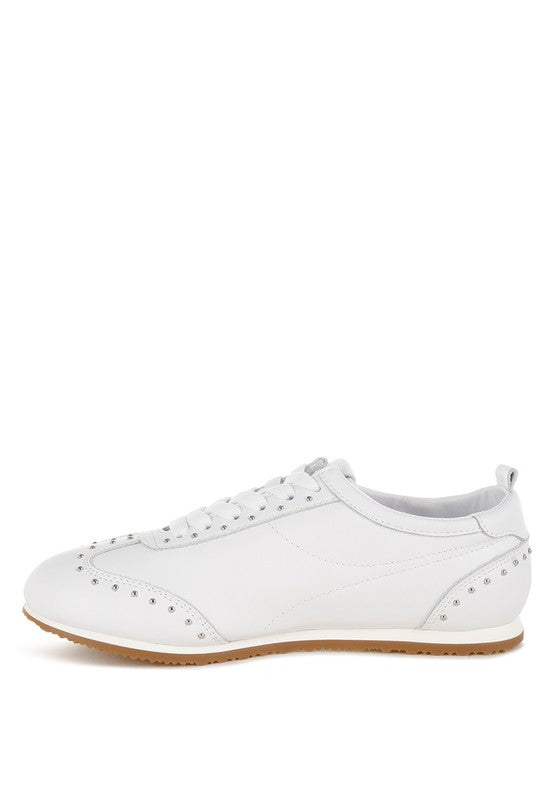 Women's white studded leather sneakers for casual outings