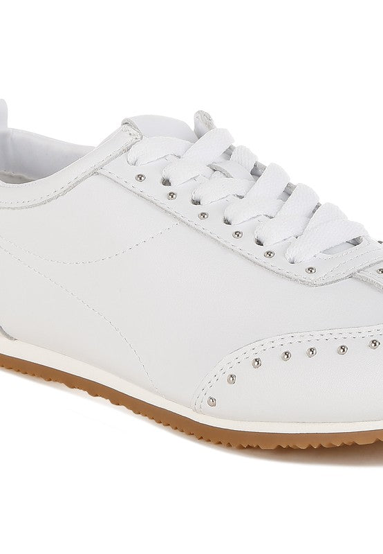 Women's white studded leather sneakers for casual wear