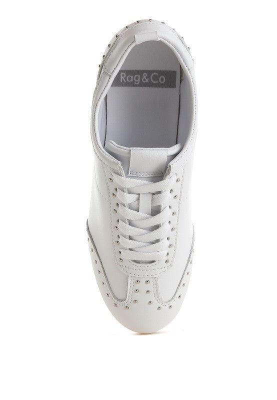 Women's white studded leather sneakers for casual outings
